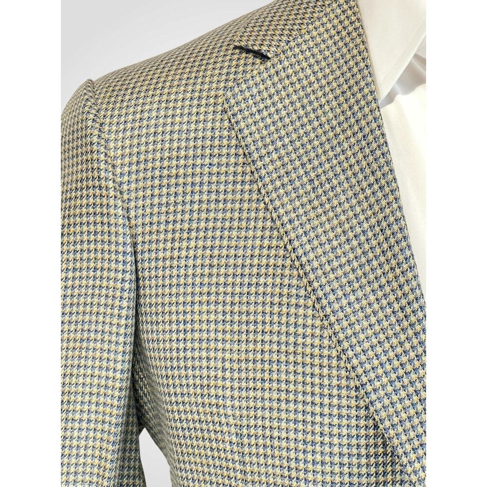 Samuelsohn Italian Silk Blazer 42L Ice Blue and Cream Houndstooth 3 Btn - Picture 5 of 13